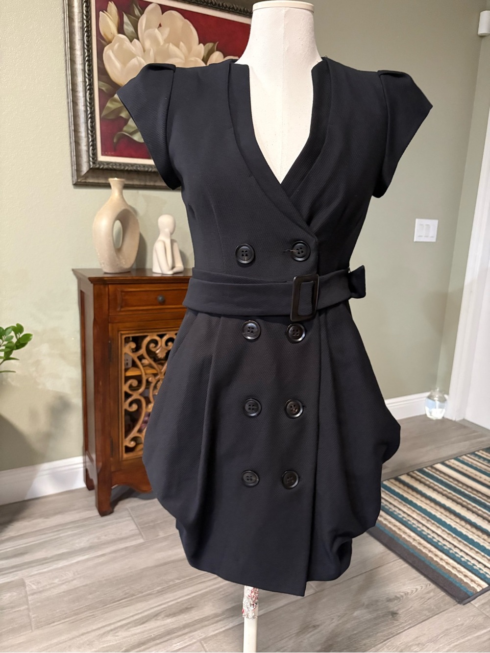 Nanette Lepore Black Double-Breasted Belted Bubble Dress